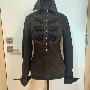 Adrianna Papel Occasion Women 6  Black Tuxedo Long Sleeve Crystal Buttons Blouse